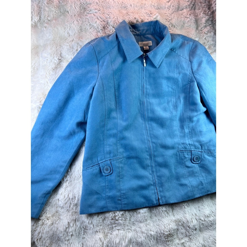 Appleseeds Petites Blue Faux Suede Zip Up Jacket Size 16P Petite Womens. A21